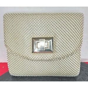 Vtg Le Regale Gold‎ Beaded Sm Evening Purse Handbag Chain Crossbody Strap Prom